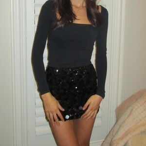 Edikted Black Sequin Mini Skirt